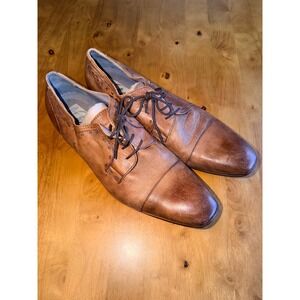 Bata Mens Italian Leather Cap Toe Oxfords Cognac Brown Dress Shoes EU 44